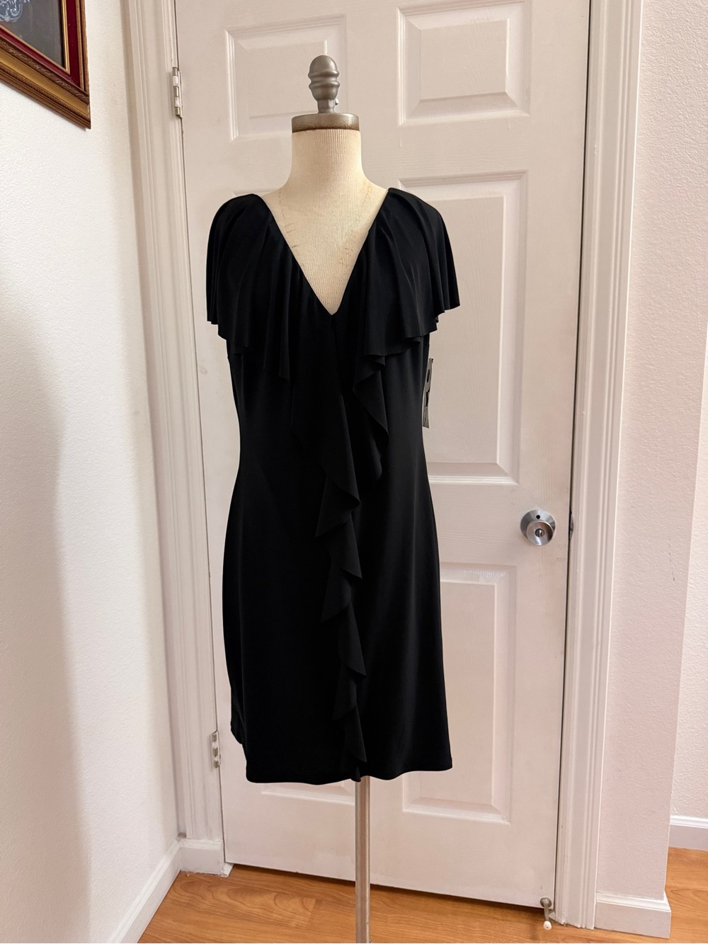 Nine West Black Ruffle V-Neck Women's Dress